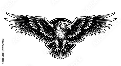 Majestic Eagle Spreading Wings Emblematic Design.