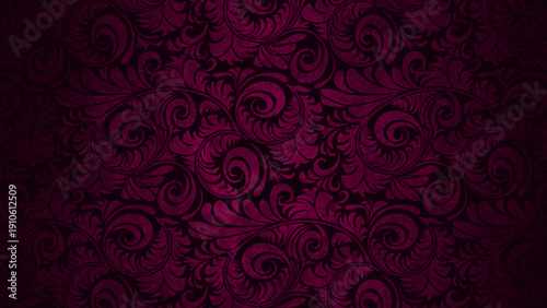 Bild auf Leinwand Elegant dark purple floral damask pattern with swirling leaves and curls on luxu