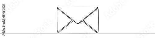 Mail envelope in one line art style. Minimalist illustration of a letter, message, or email drawn with one continuous black line. Vector illustration.