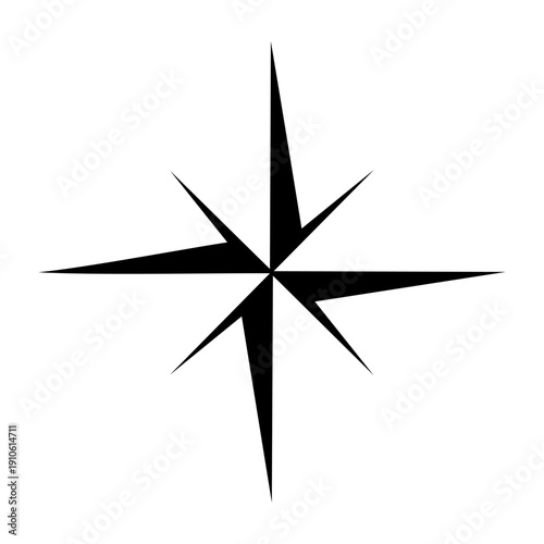Black silhouette icon of an eight-pointed North Star or wind rose. Minimalist vector illustration.