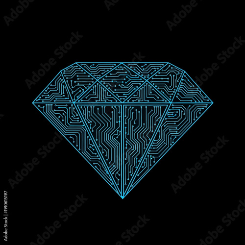Abstract Diamond Circuit Board Pattern, Digital Gemstone, Technology Concept