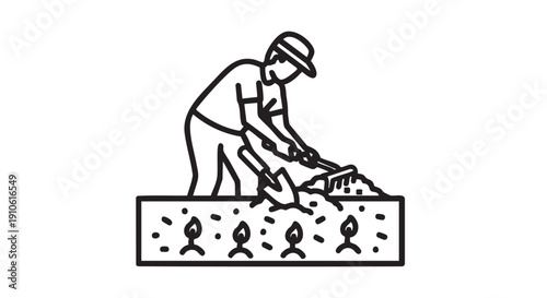 A man is working on a construction site, building something with his hands from a top-down viewpoint.