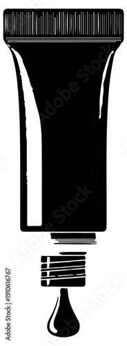 Black tube of graphite lock lubricant with cap off and single drop falling isolated on white background