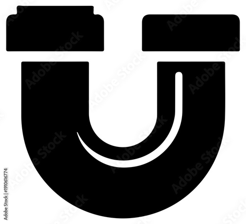 Black u shaped drain pipe trap icon on white background for plumbing and construction designs