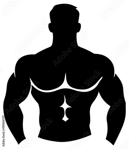 Muscular male torso icon with v taper silhouette and white highlights on plain background