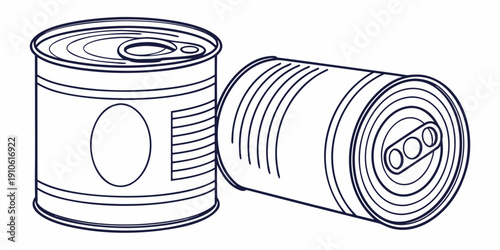 Two empty tin cans with one lying on its side and the other standing upright.