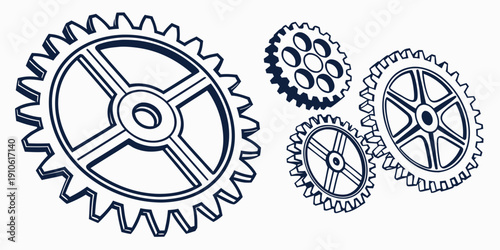 Three interlocking gears in a mechanical design illustration