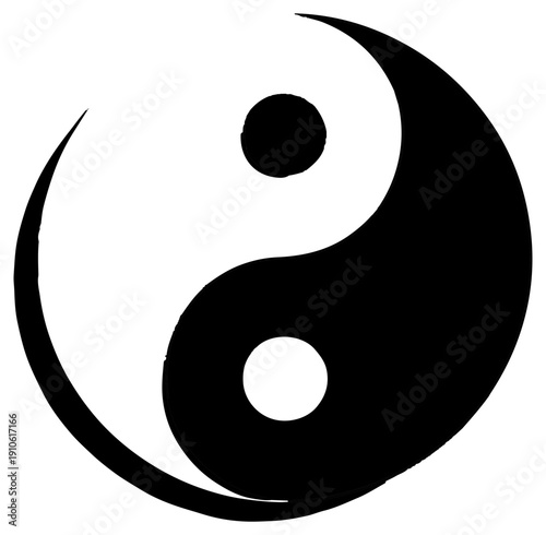 Black yin yang symbol isolated on white background representing harmony and balance