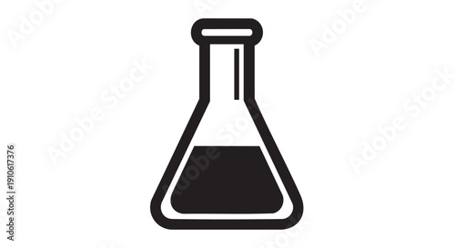Laboratory Erlenmeyer Flask with Liquid, Science Equipment, Lab Setting, Illustration, Close-up View