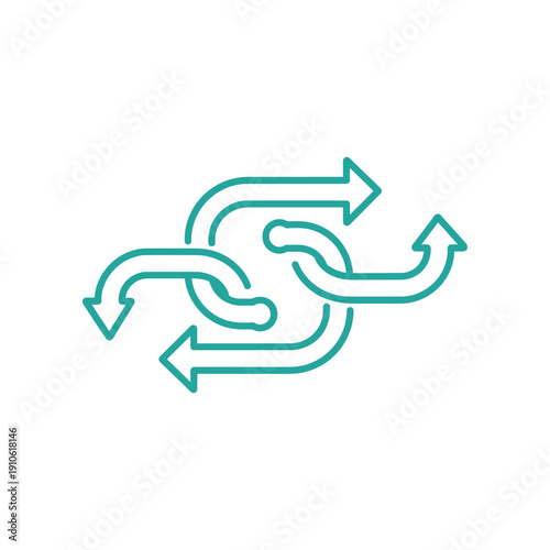Multiple arrows diverging in different directions, symbolizing choice and complexity in a simple graphic illustration
