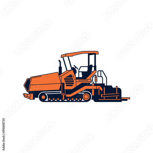 An orange road roller machine sits idle on a flat surface outdoors.