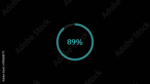 A dynamic circle loading illustration and loading to completed 1 to 89% illustration. Download progress loading circle beautiful 4k illustration.