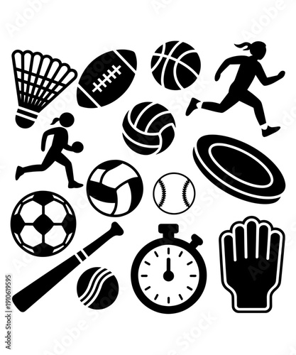 Mystery Sports Icons Mixed Games Silhouette Set Door Corner Design
