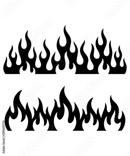 Flame border vector silhouette set fire pattern