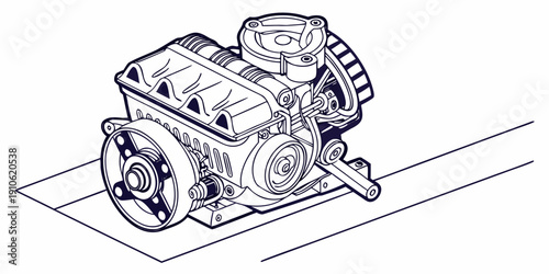 An intricate diagram of an internal combustion engine showcasing its components.
