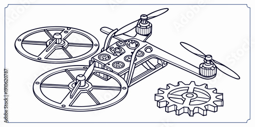 A futuristic drone with advanced mechanical components and intricate gears.