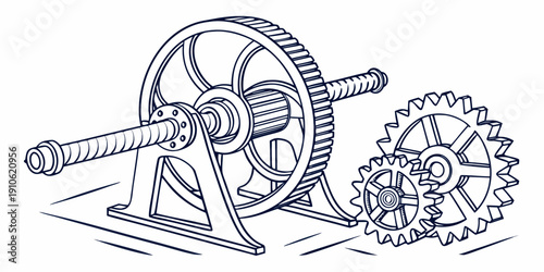 An intricate illustration of a mechanical gear system with a pile of gears.