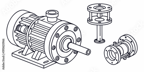 Industrial electric motor with attached gear mechanism and pulley system.
