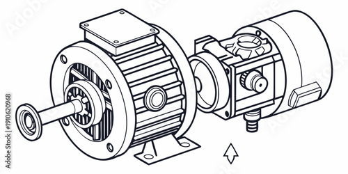 Close-up view of a large electric motor with a gear mechanism attached.