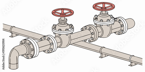Industrial pipeline system with multiple valves and fittings
