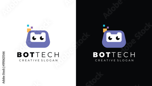 Modern AI Robot Logo with Pixel Accents for Future Chat bot and Software Technology Companies and Apps