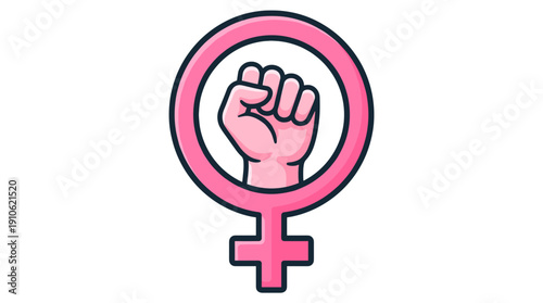 Strong female fist inside the Venus symbol, an emblem of empowerment and solidarity. A powerful symbol representing female strength and the fight for gender equality