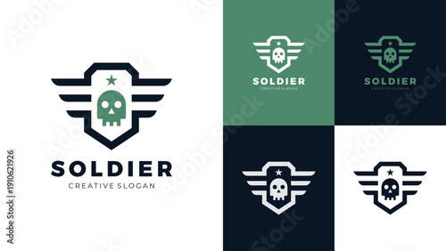 Skull Wing Shield Style Special Forces Logo Design Template for Tactical and Air soft Community Vector Illustration