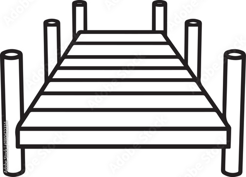 A monochrome illustration of a wooden pier, creating a stark contrast and graphic simplicity, perfectly captures the essential form and structure of a pier. 