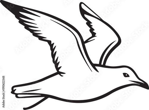 A gracefully soaring seagull against the expansive backdrop of the sky, captured in a monochrome illustration, embodying freedom and movement.