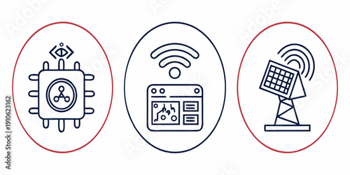 Three icons representing different types of technology and connectivity