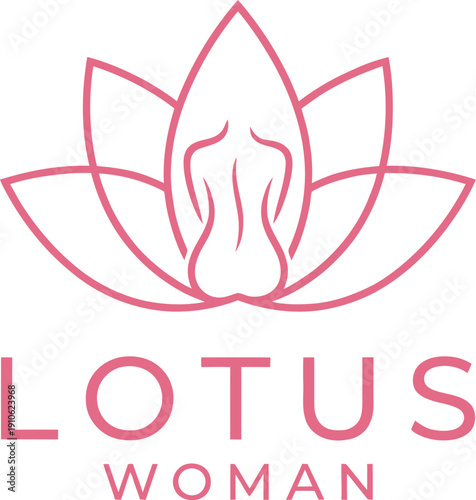 Elegant line art logo featuring a stylized lotus flower with a woman's silhouette ideal for beauty wellness.