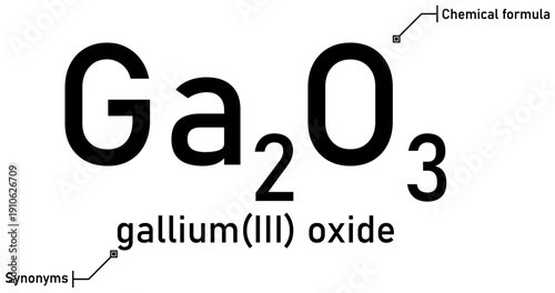 Gallium (III) oxide chemical formula with callout titles