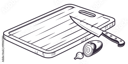 A knife, a cutting board, and a small ball of dough on a kitchen counter.