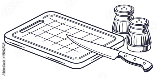 A baking tray with a spatula and two salt and pepper shakers on the side.