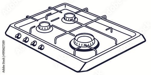 Modern gas stove with four burners and control knobs on a clean kitchen surface