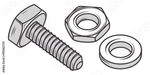 A detailed illustration of a bolt, nut, and washer in a mechanical assembly