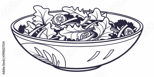 A vibrant bowl of fresh salad with various vegetables and greens.