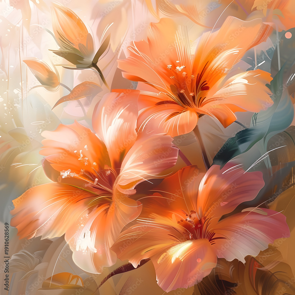 Obraz premium Soft peach flowers in romantic digital art