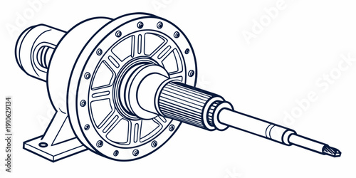A detailed illustration of a mechanical shaft with a complex gear assembly.