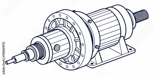 A detailed diagram of a mechanical motor with various components and parts labeled