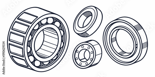 Various types of ball bearings displayed in a detailed technical drawing