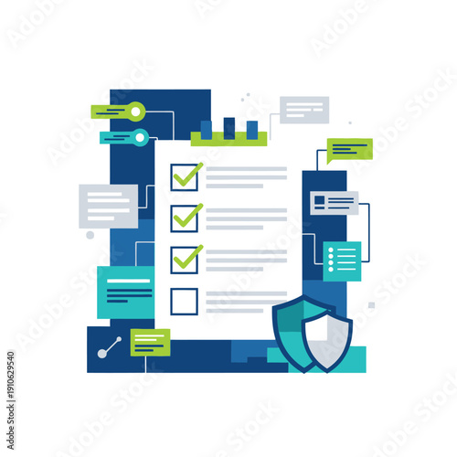 Project checklist with notes and security shield