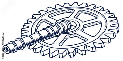 A detailed illustration of a mechanical gear system with a central shaft.