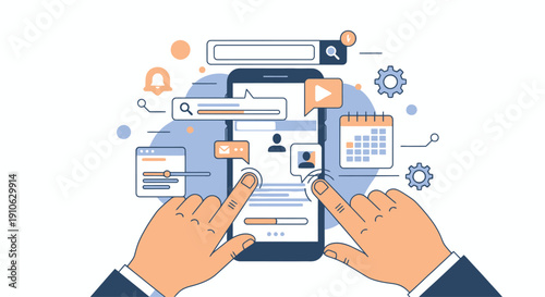 Hands Touching Smartphone with Messaging and Notifications