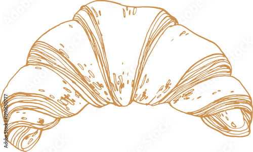 Croissant hand-drawn vector illustration. Sketch of a sweet pastry. Isolated object, element for label design, menus, recipes, bakery, and coffee shop.
