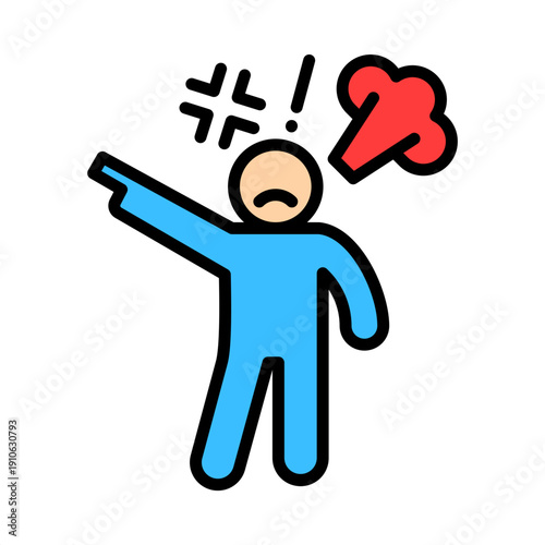 Frustrated individual expressing profound anger and dissatisfaction through a forceful pointing gesture, conveying strong disapproval, scolding, or a warning