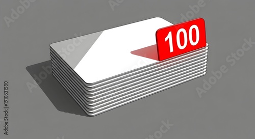 White rounded cards stacked with a red 