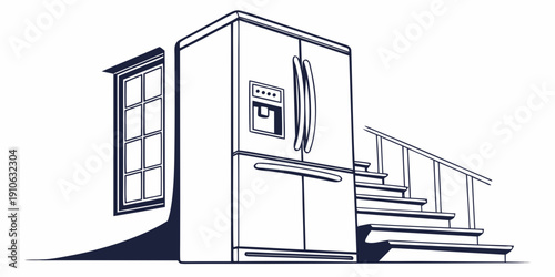 A modern house with a garage and a staircase leading to the entrance