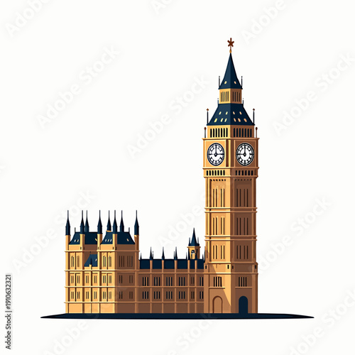 Big Ben Clock Tower London United Kingdom Flat Vector Illustration Isolated on White Background Travel Landmark Concept