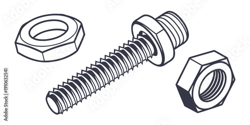 Assorted hardware components including bolts, nuts, and washers